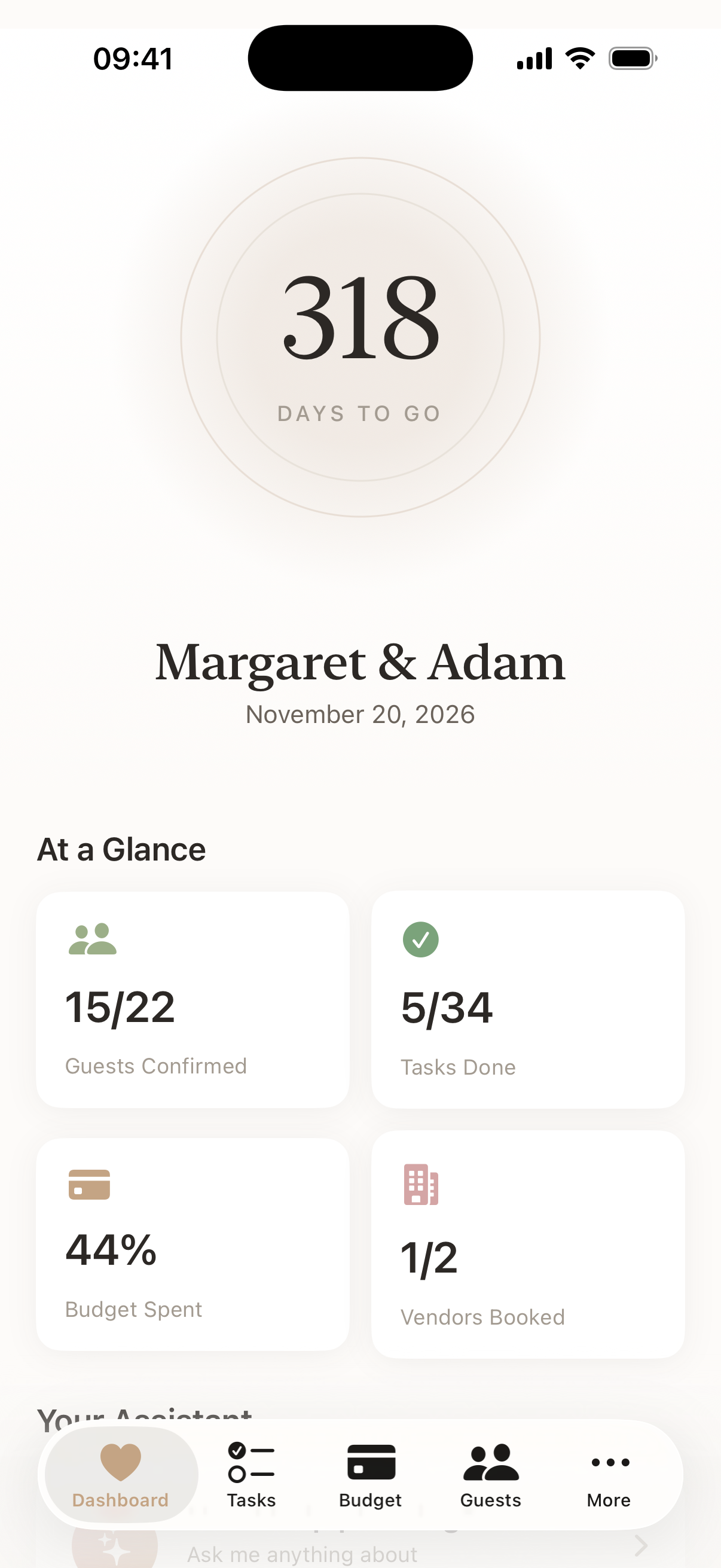 Wedding Harmony App - Dashboard